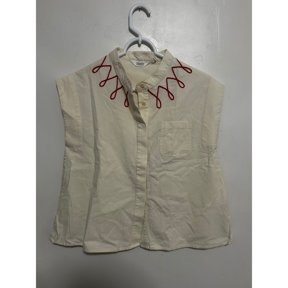 Toast Women Cream Cotton Embroidered Sleeveless Blouse Top XXS